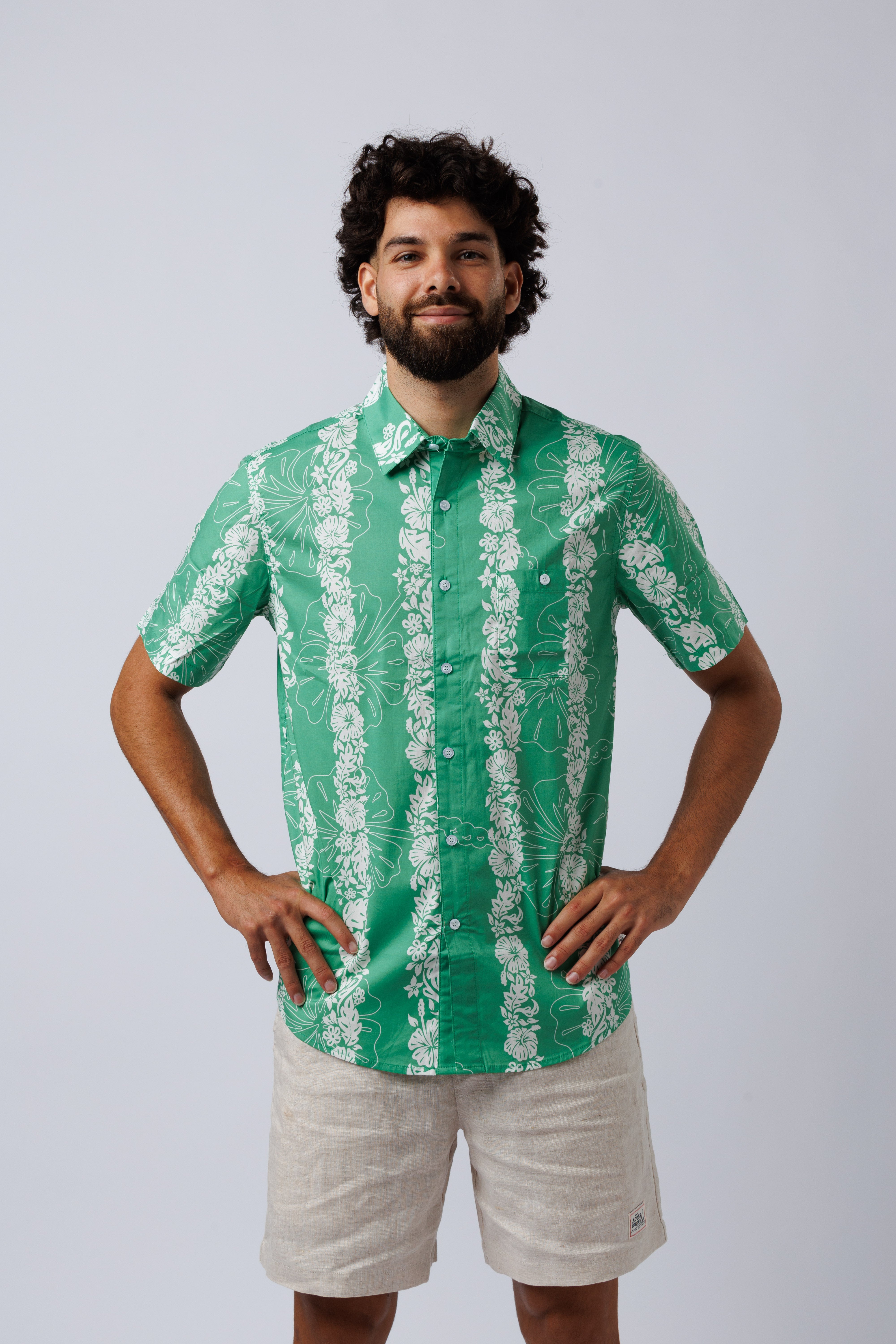 NL Hibiscus Panel Button up Shirt Green